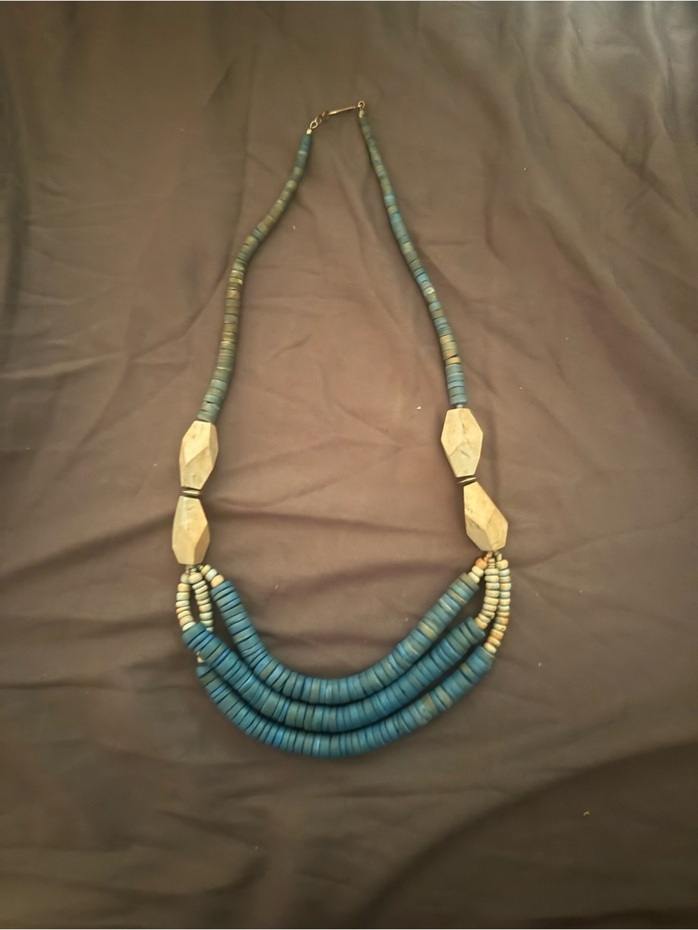 Handmade Blue Beaded Layered Necklace with Natural Accents